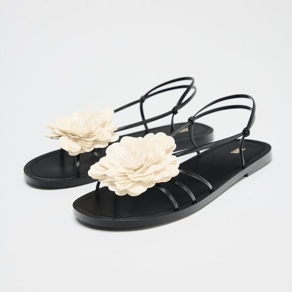 FLAT SANDALS WITH FLOWER SIZE 8 - Picture 1 of 7